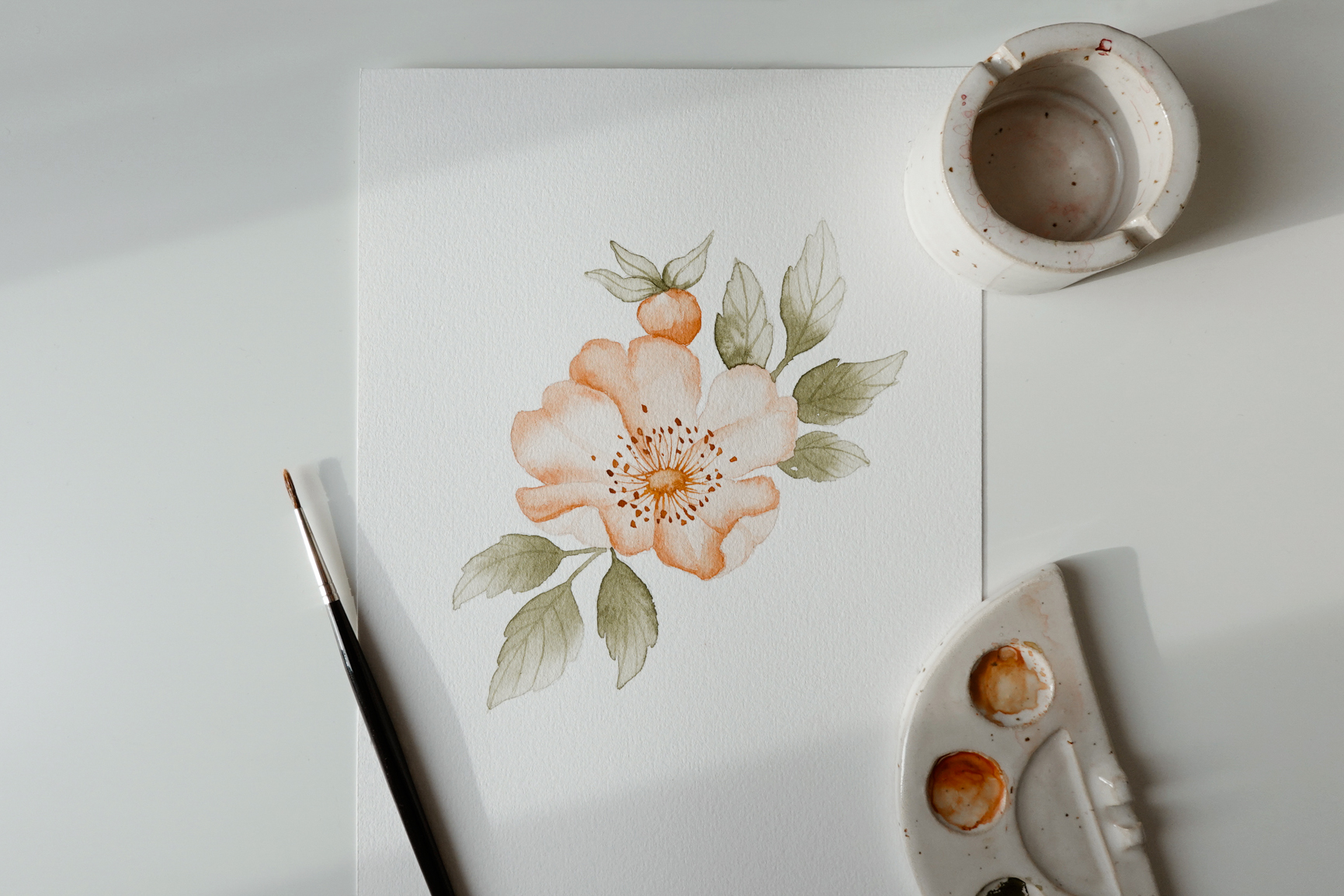 Rosehip Flower online watercolor art classes