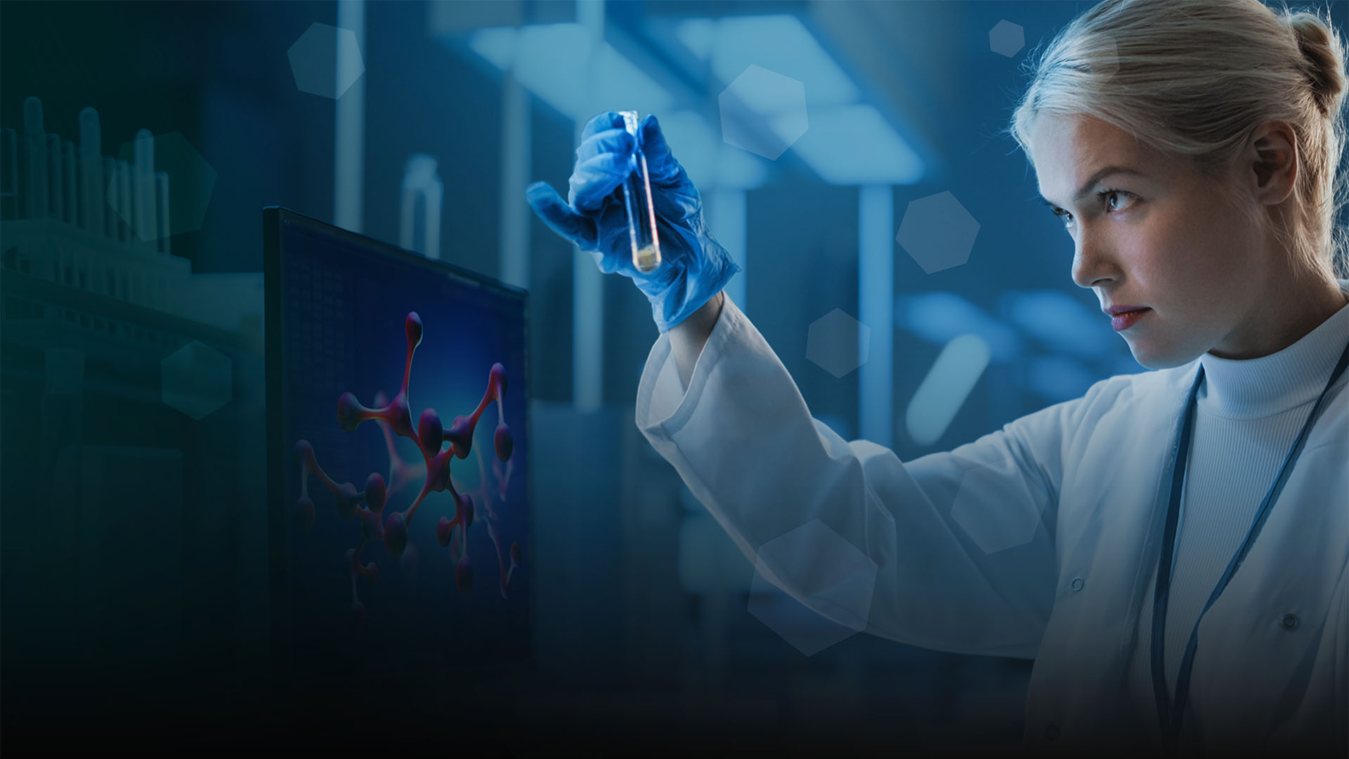 Female scientist analyzing urine sample for metabolic signatures using OMX Organic Metabolomics