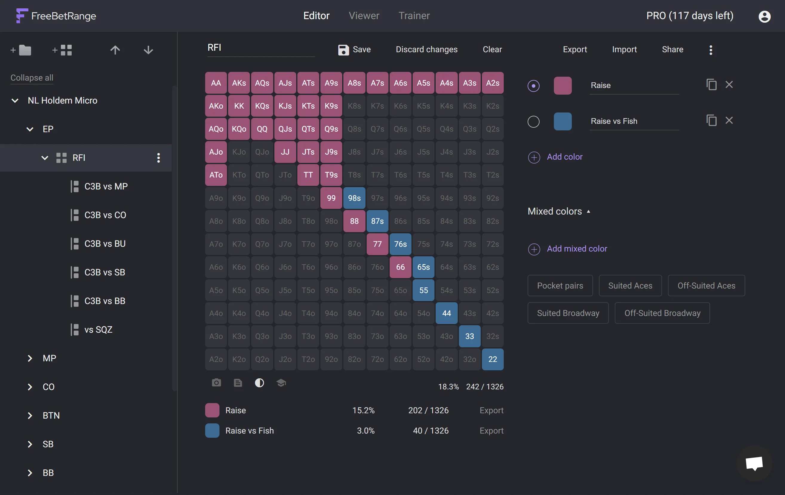 Freebetrange poker range builder