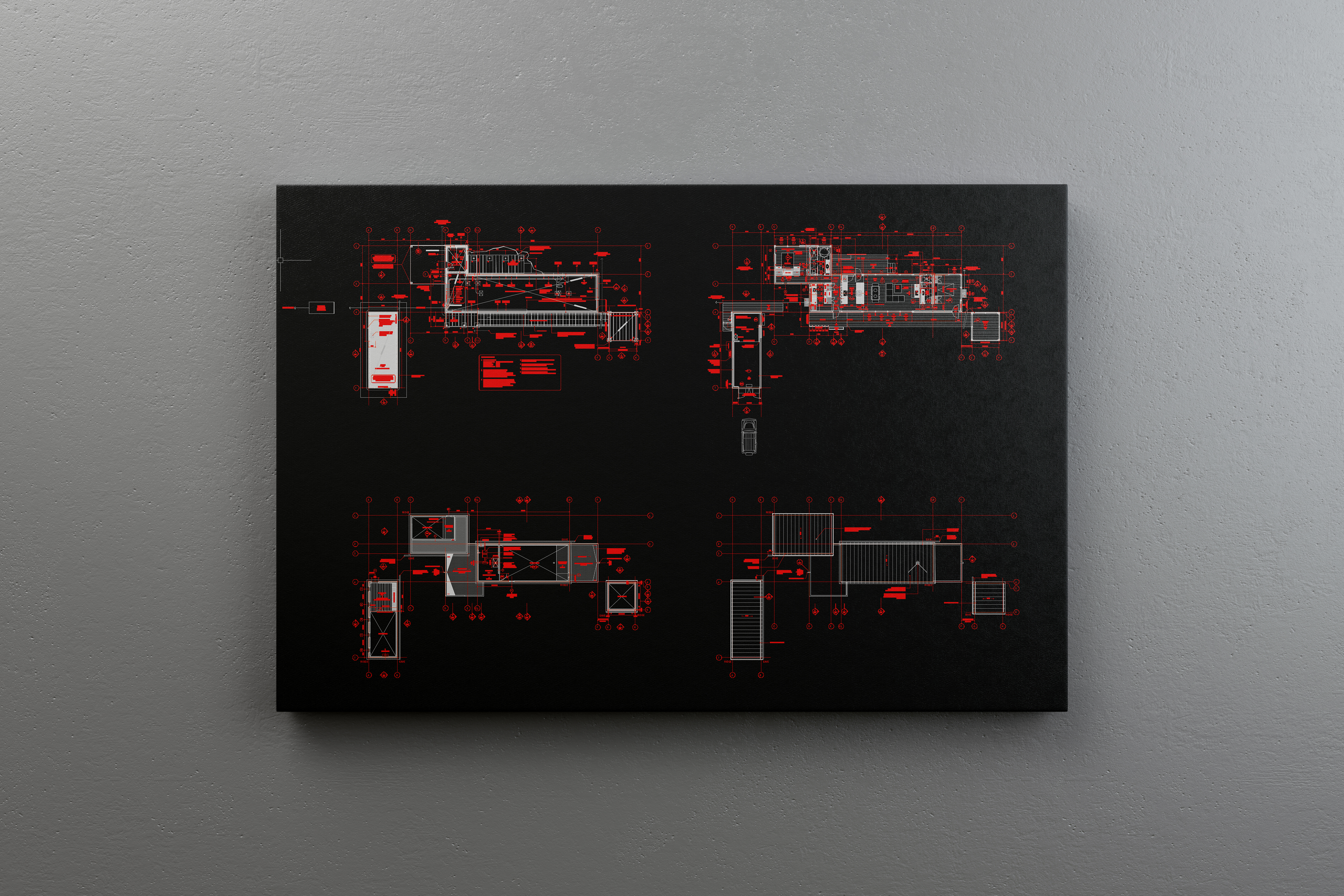 modelspace layout of four working drawings