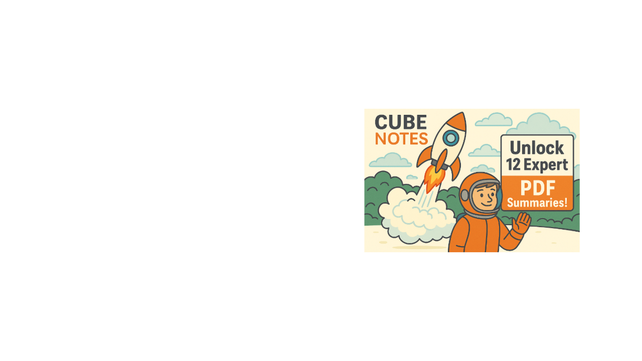 Illustration promoting Newtons Laws, Friction, and Circular Motion summary notes with a cartoon astronaut and rocket launch. Text reads Unlock 12 Expert PDF Summaries 