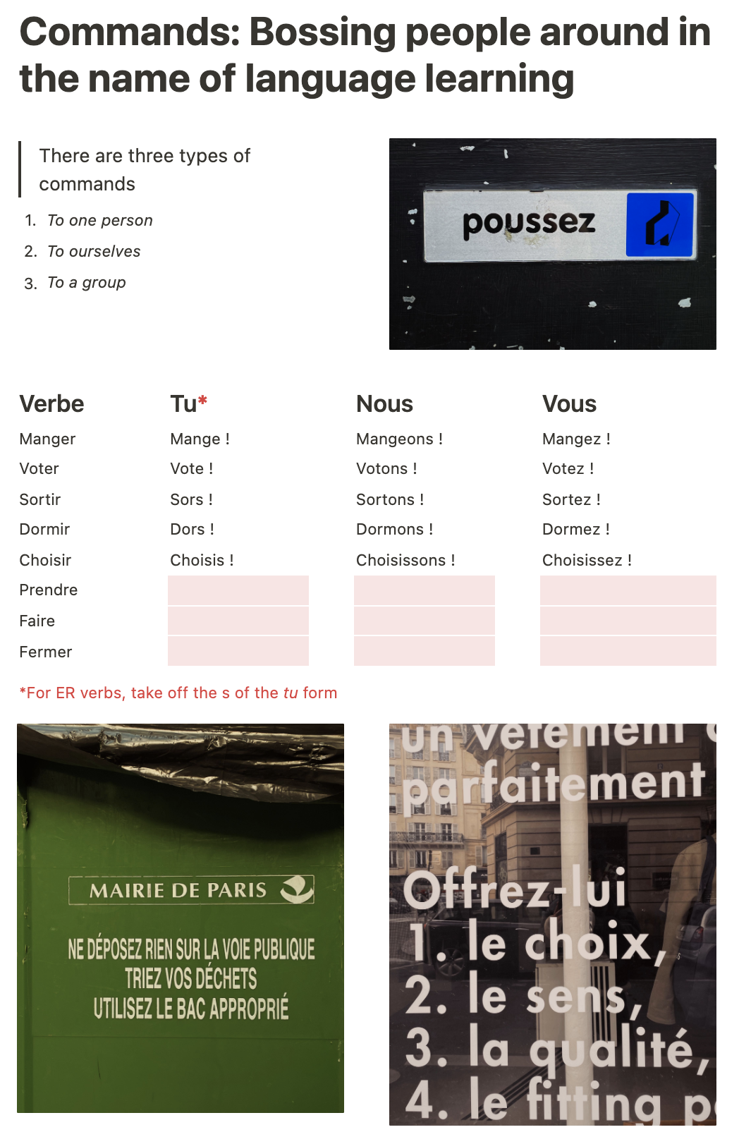 Commands in French