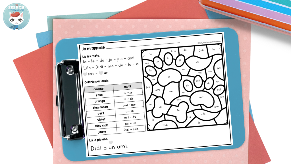 One sheet of French decodable color by code activity