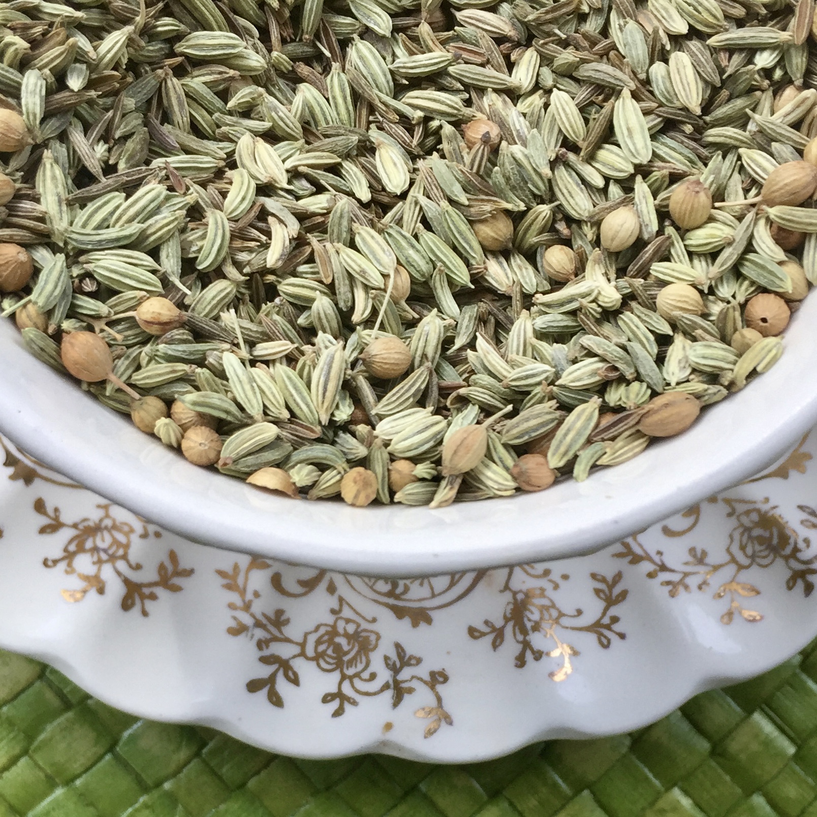 Cumin Coriander and Fennel seeds in a bowl for making spring cleanse detox tea