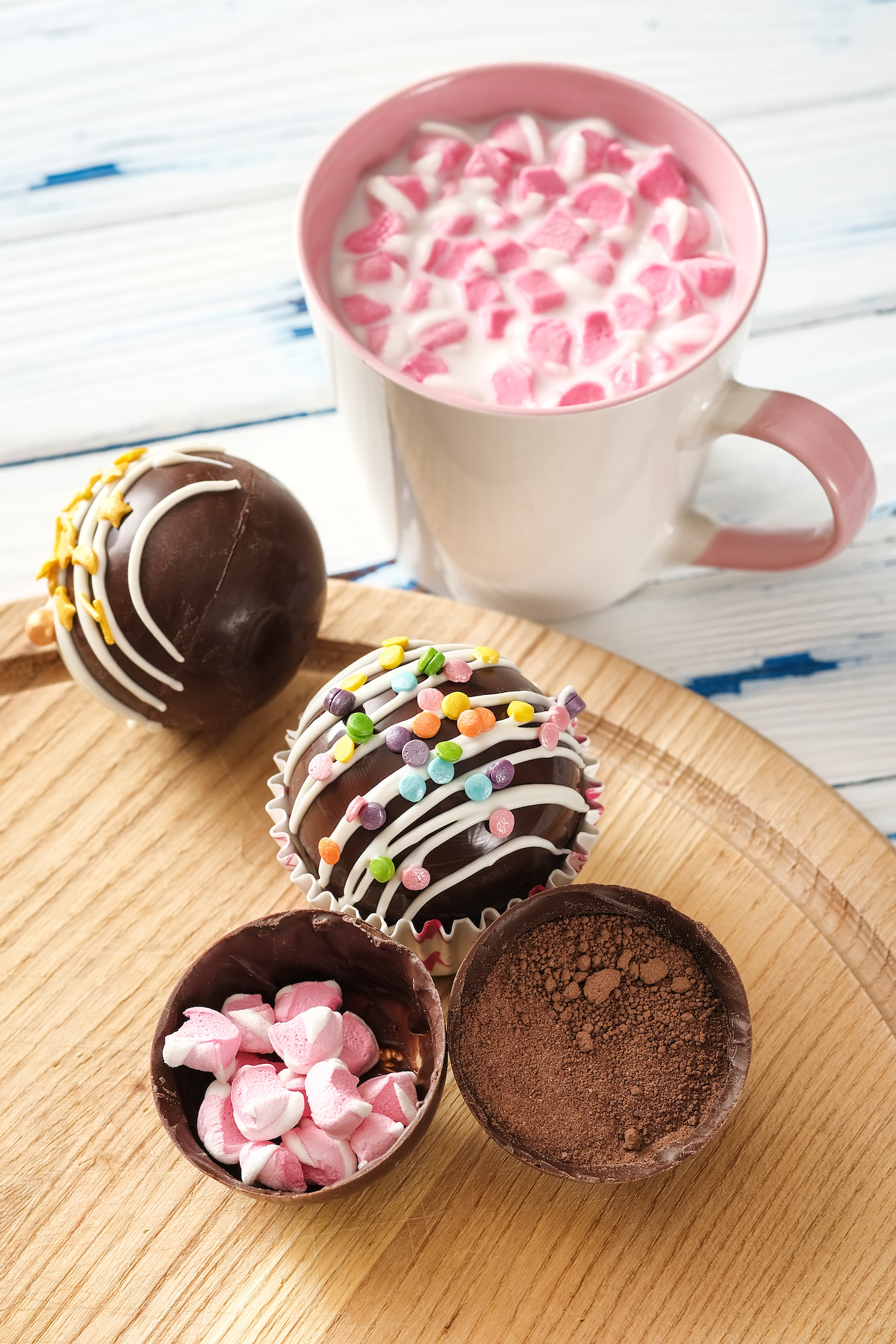 Image of hot chocolate cocoa bombs beside a description of how to increase sales of hot cocoa bombs in the food industry.