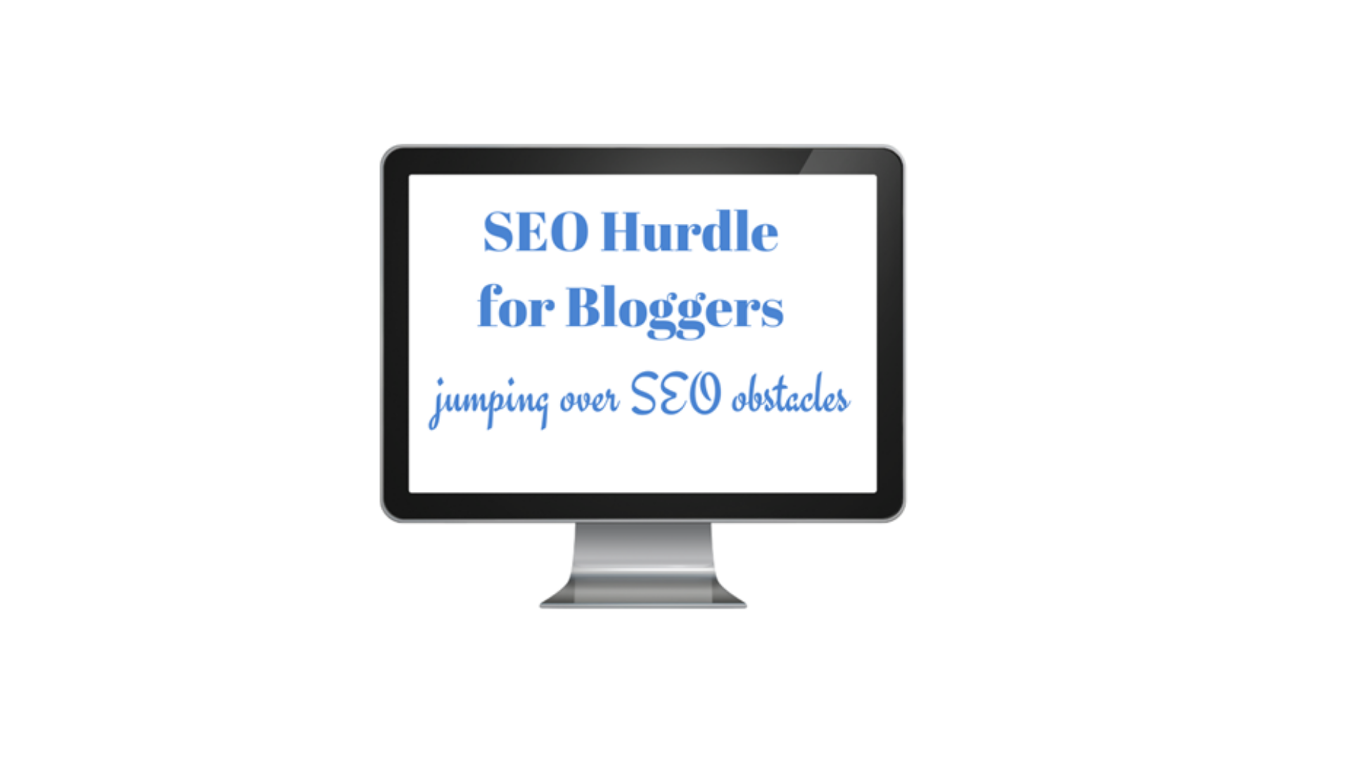 SEO Hurdle Course for Bloggers on a computer screen is also jumping over SEO obstacles 