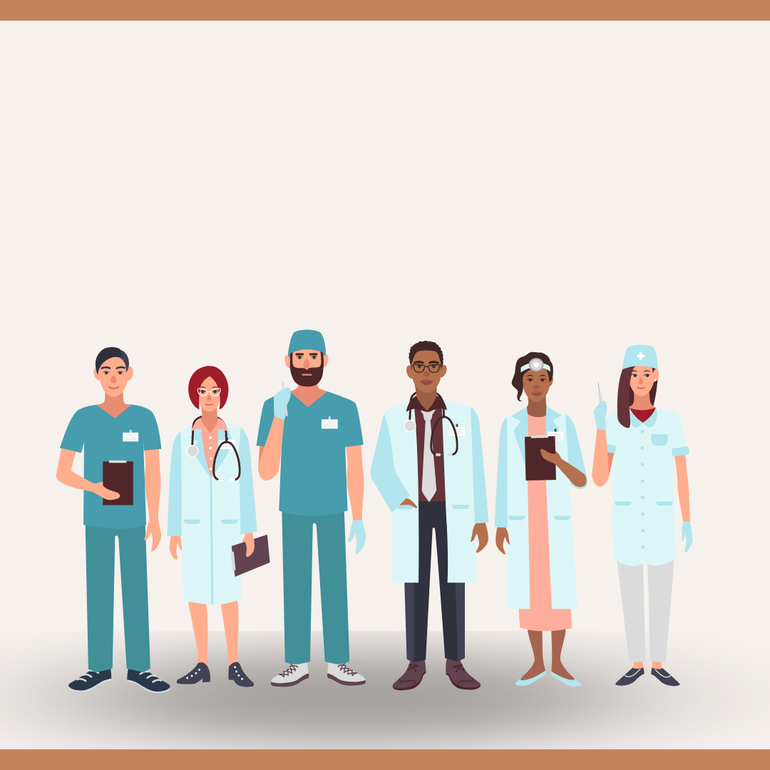 drawing of health care professionals in a line