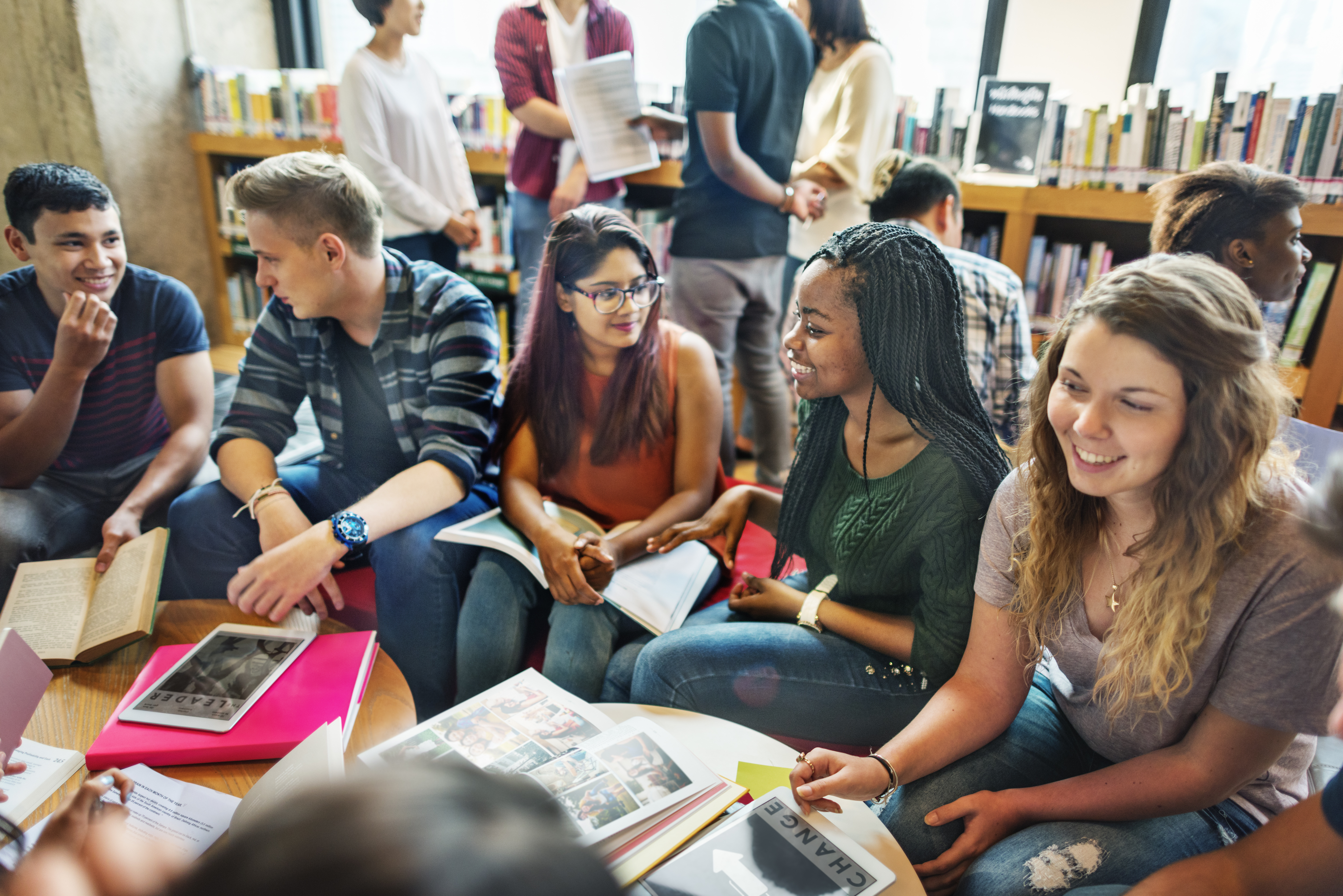 High Schoolers in a Library