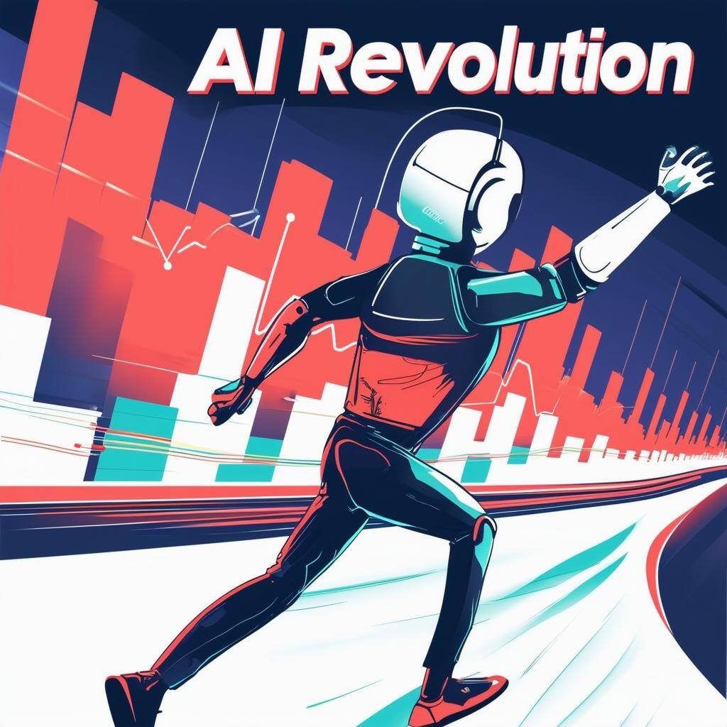 A person running to catch up with a speeding trend graph AI Revolution