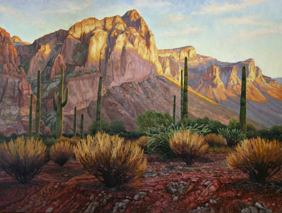 Painting of the Senora Desert at sunset by the artist Kevin McCain