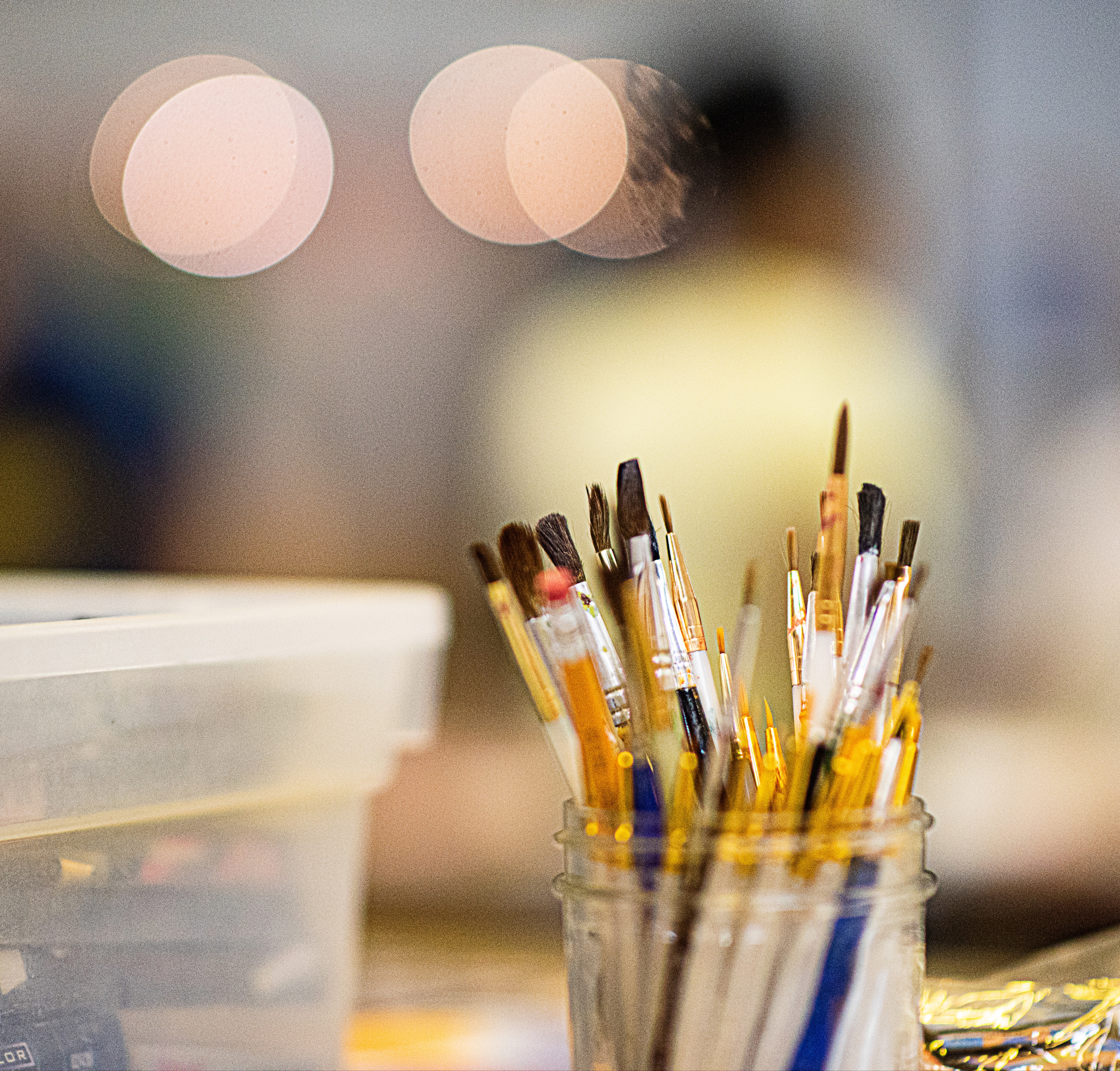 Paint brushes in a jar.