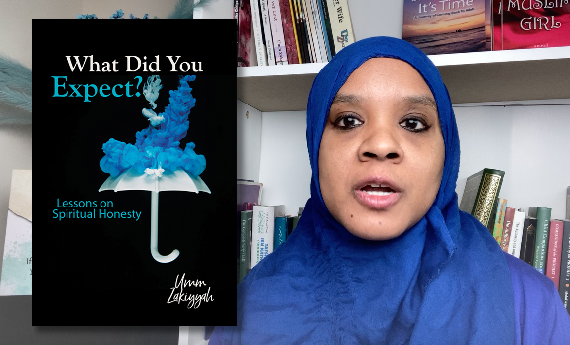 Photo of Umm Zakiyyah in blue hijab with Book Cover