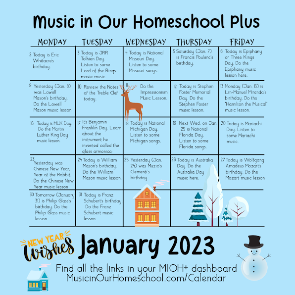 MIOH+ Jan 2023 Music Lesson Calendar