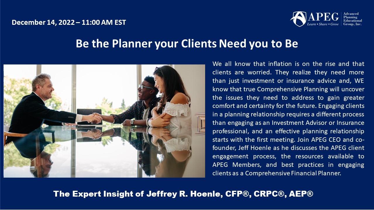 APEG Be the Planner your Clients Need you to Be