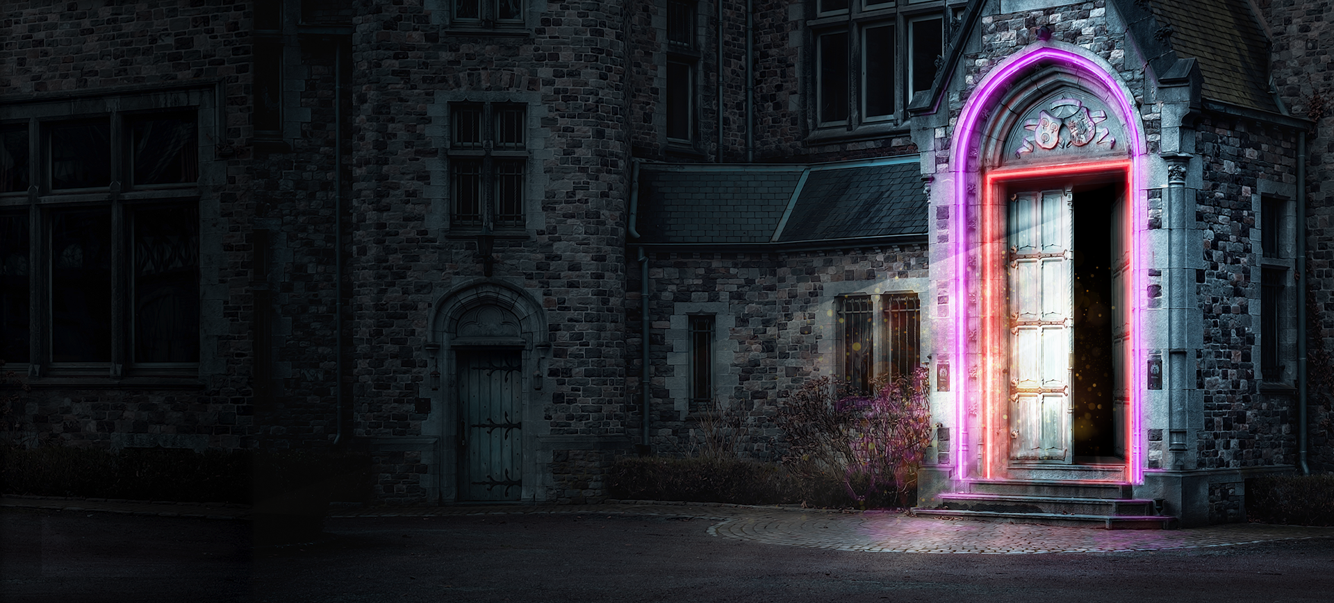 A door leading to a mystical school in a castle.