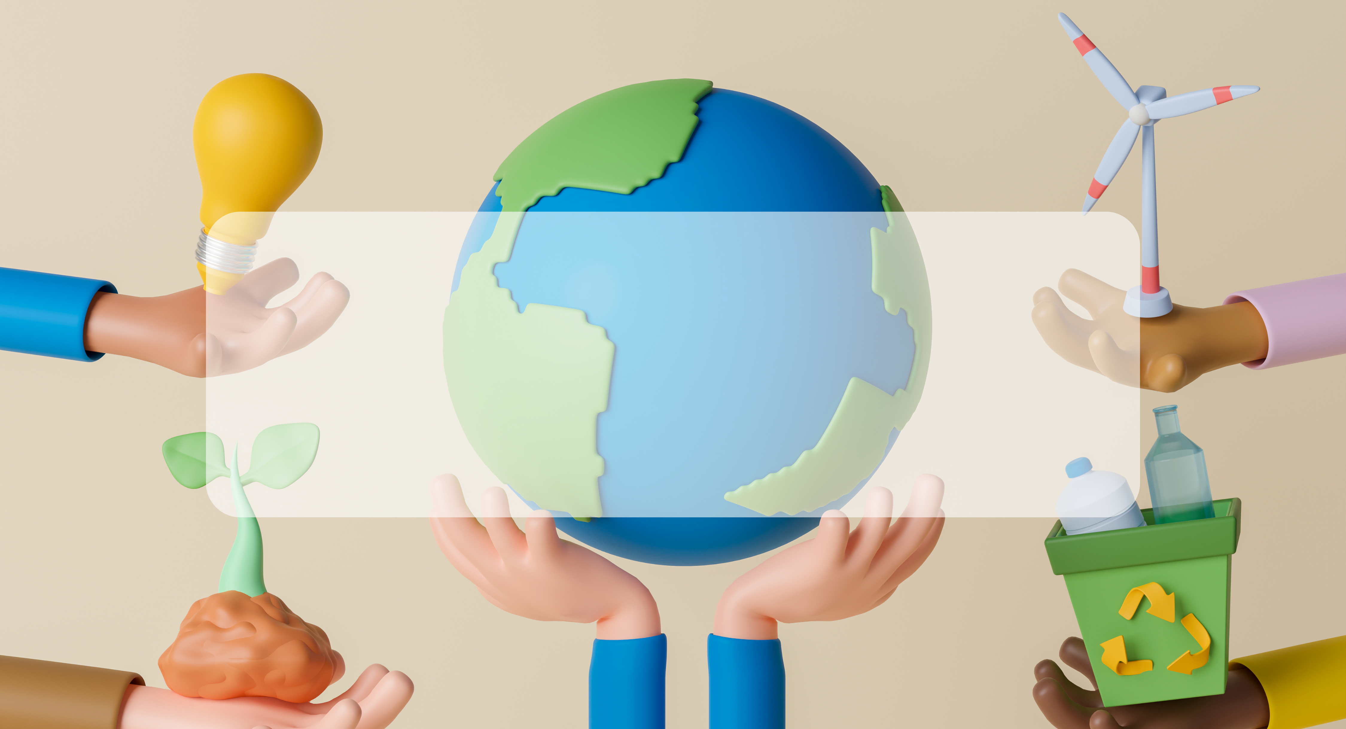 claymation hands holding the globe and environmental objects