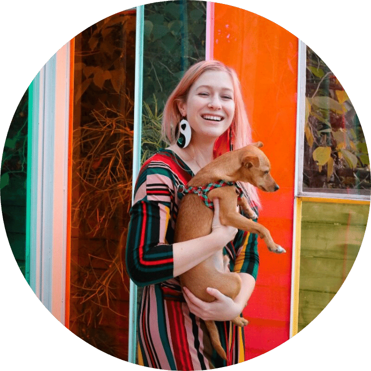 Bunny and Honey of Embodied Vibrant Living a Somatic Life Coach Smiling at the Chroma Cabana in Los Angeles