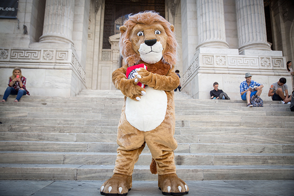 Library Lion Mascot on Steps