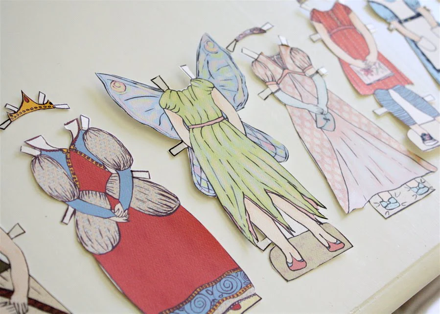 Paper Dolls Coloring Book Bundle layout of five paper doll templates