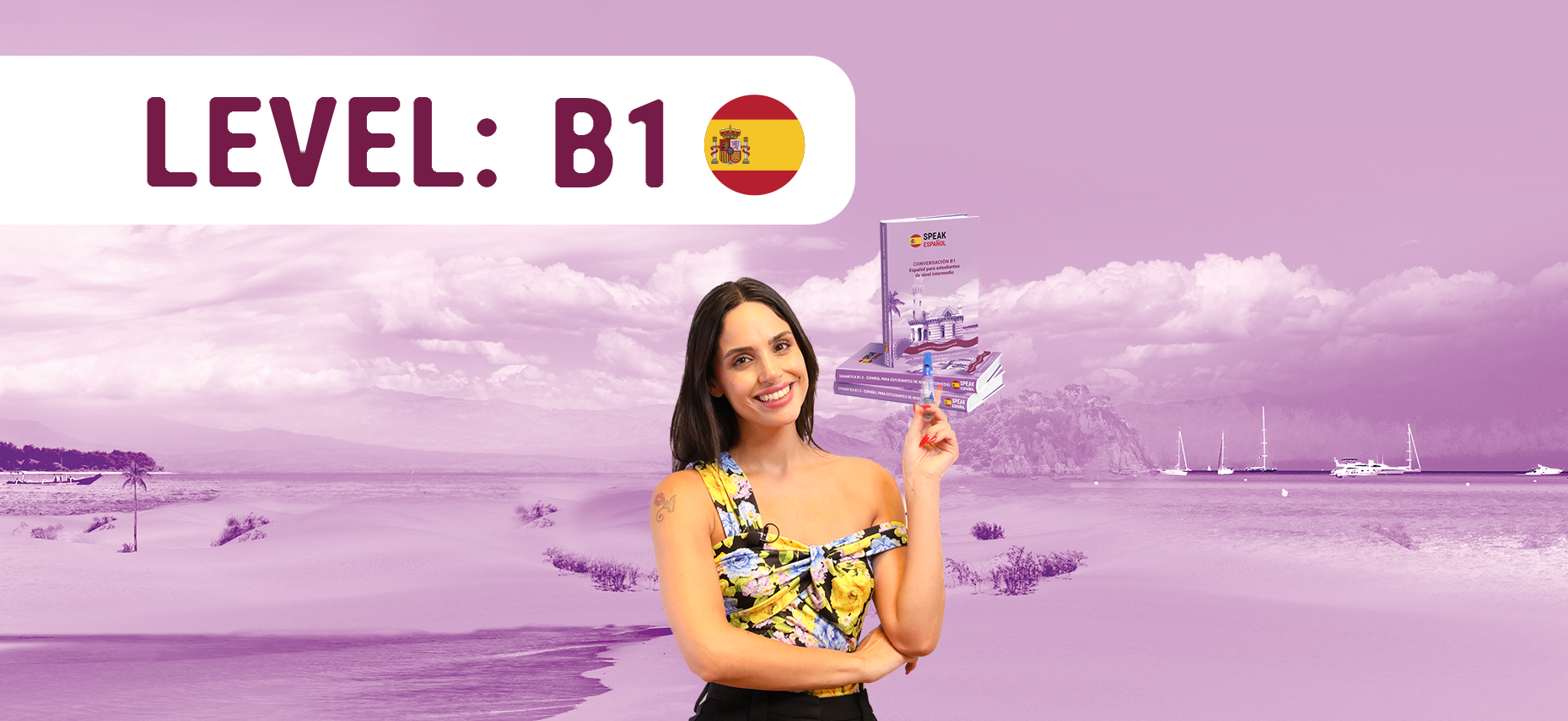 B1 level intermediate Spanish course with native teacher guidance and books included in the price