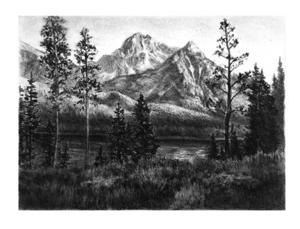 mountain landscape pencil drawing