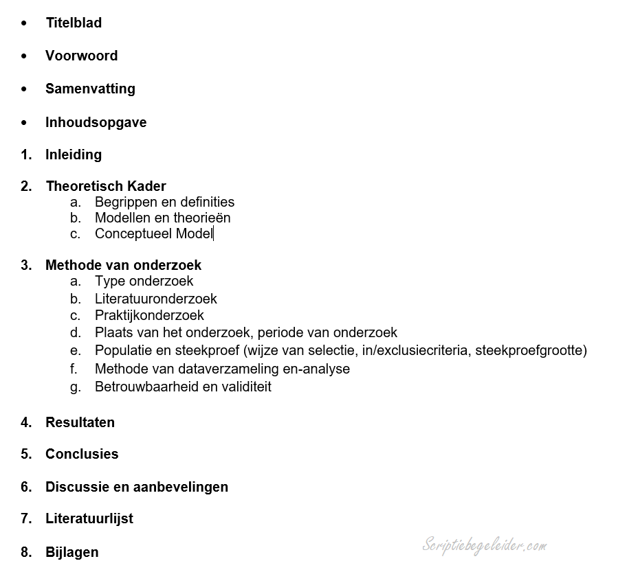 Voorbeeld: Inhoudsopgave Inclusief Theoretisch Kader En Methodologie