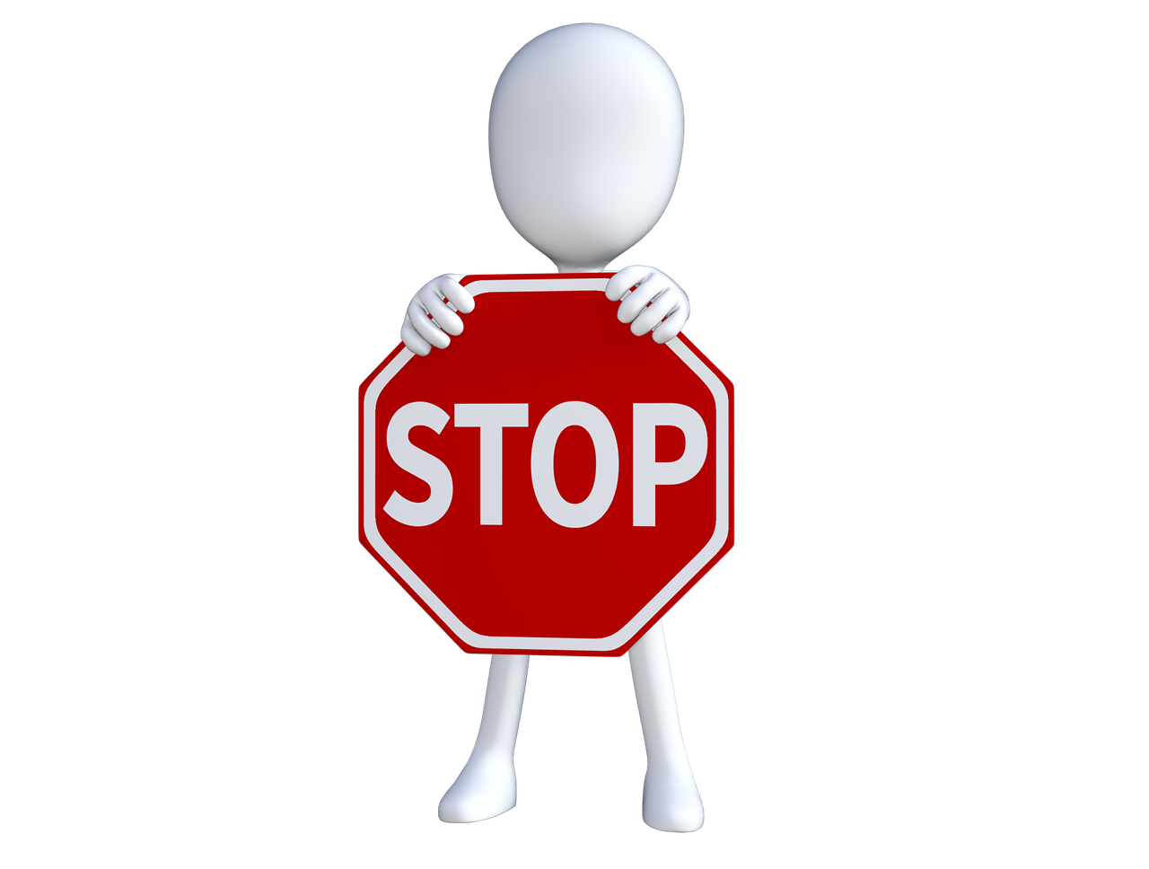 3D character figure holding stop sign