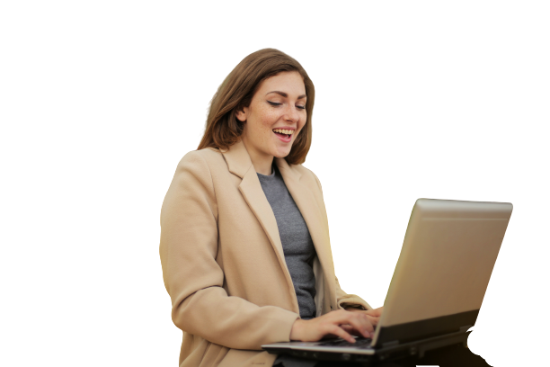 Lady typing on a laptop.