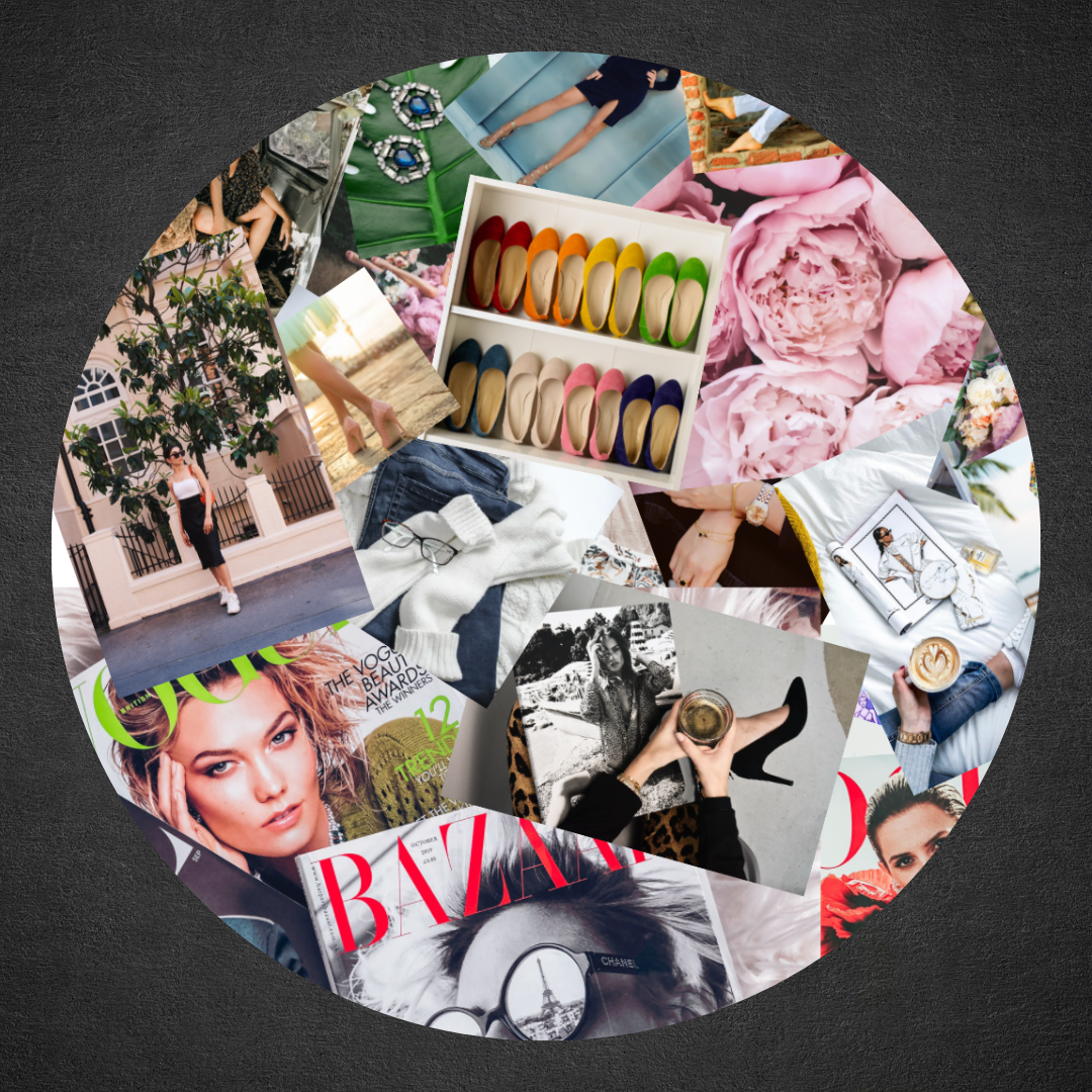 collage of fashion images, photos, magazines