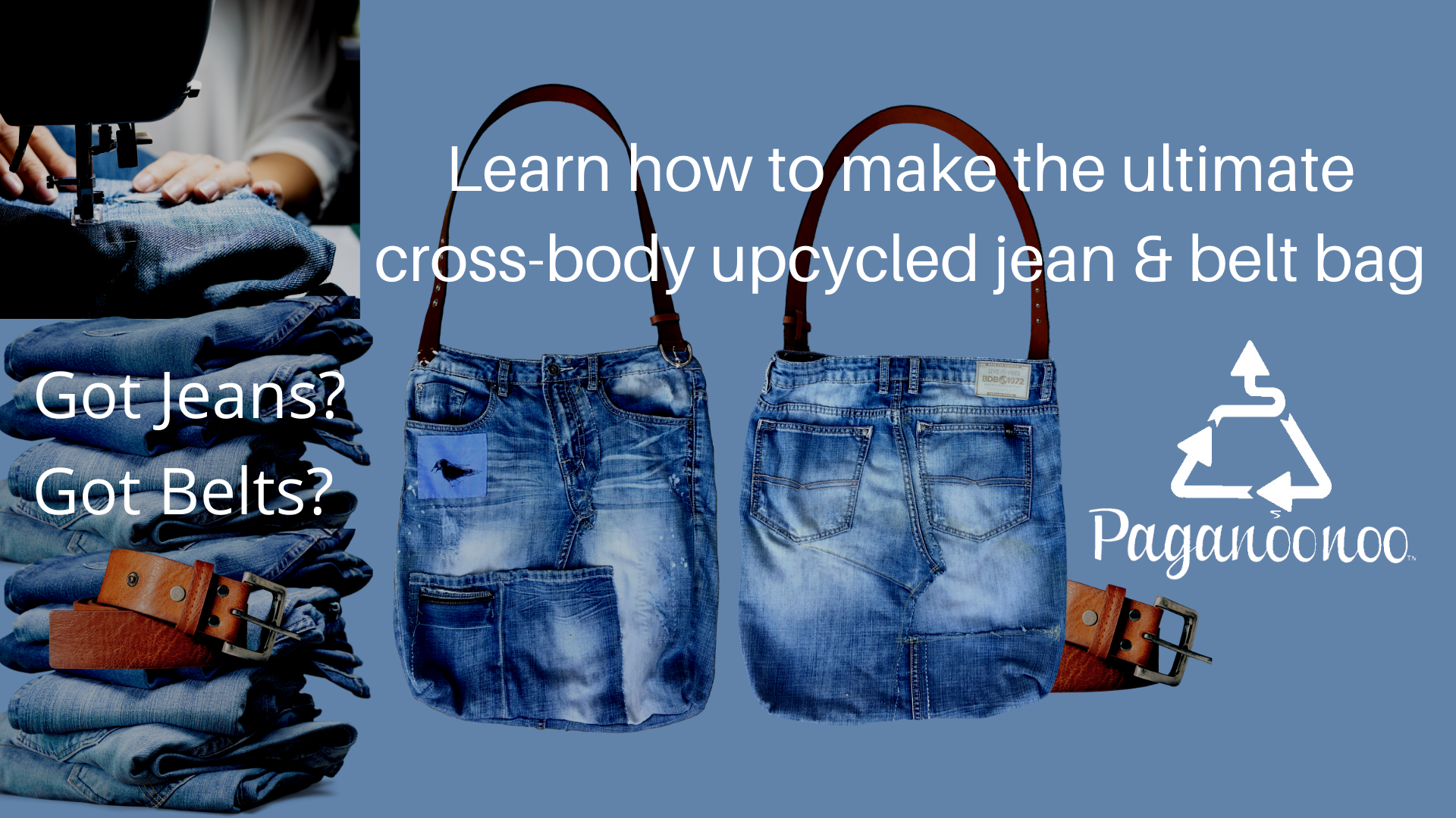 Photo of upcycled jean and belt large crossbody bag