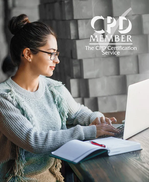 Student on a laptop with the CPD Certification Service logo