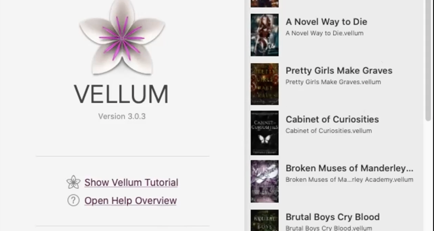 Screenshot of Vellum programme landing page