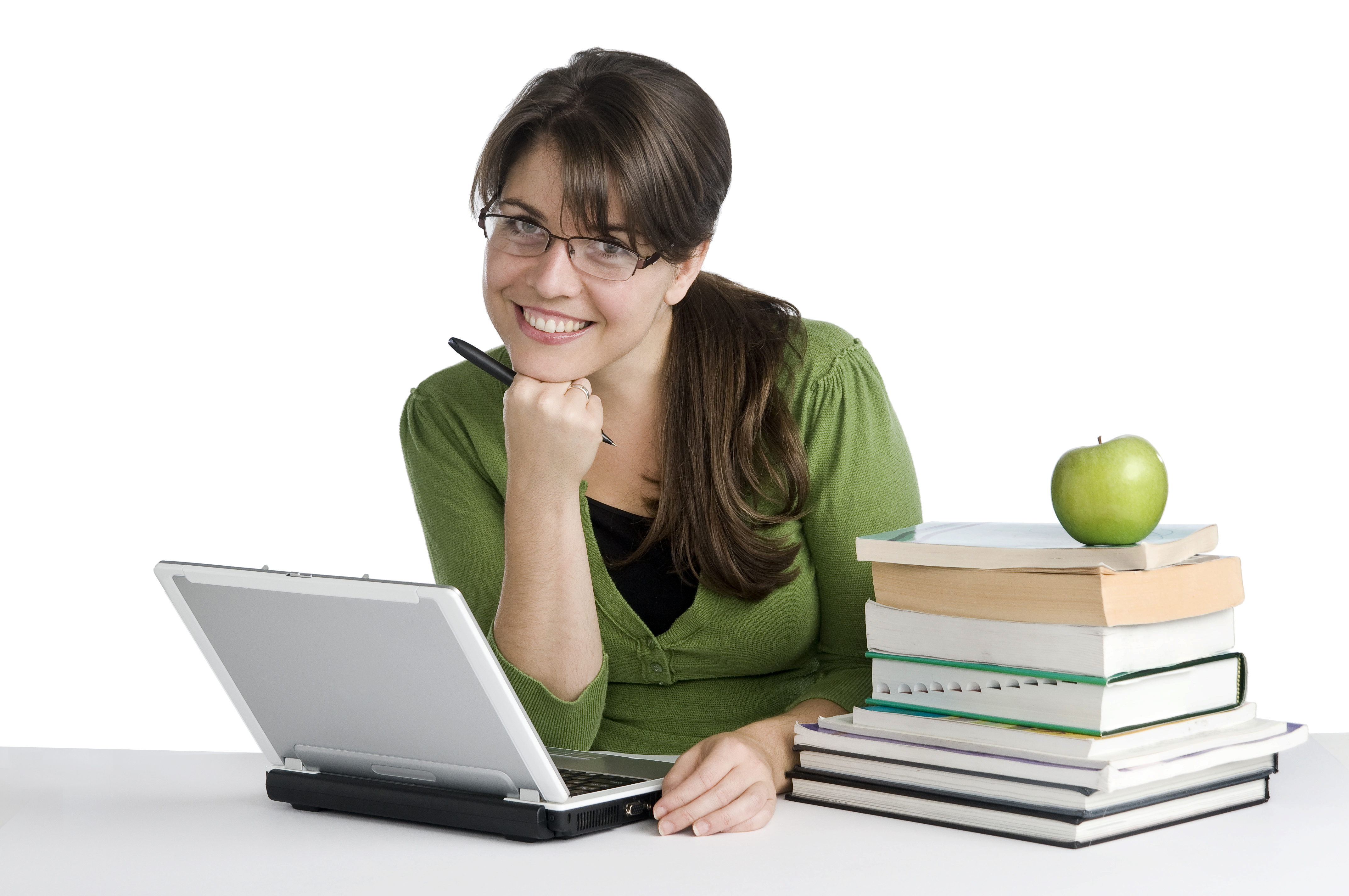 Homeschool Mom at Desk with Books