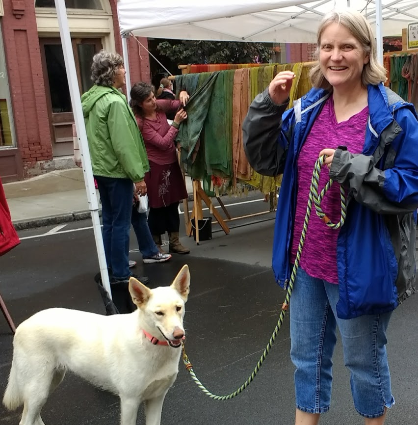 Here, I&#39;m enjoying the farmers market with my dog, Sweet Pea.