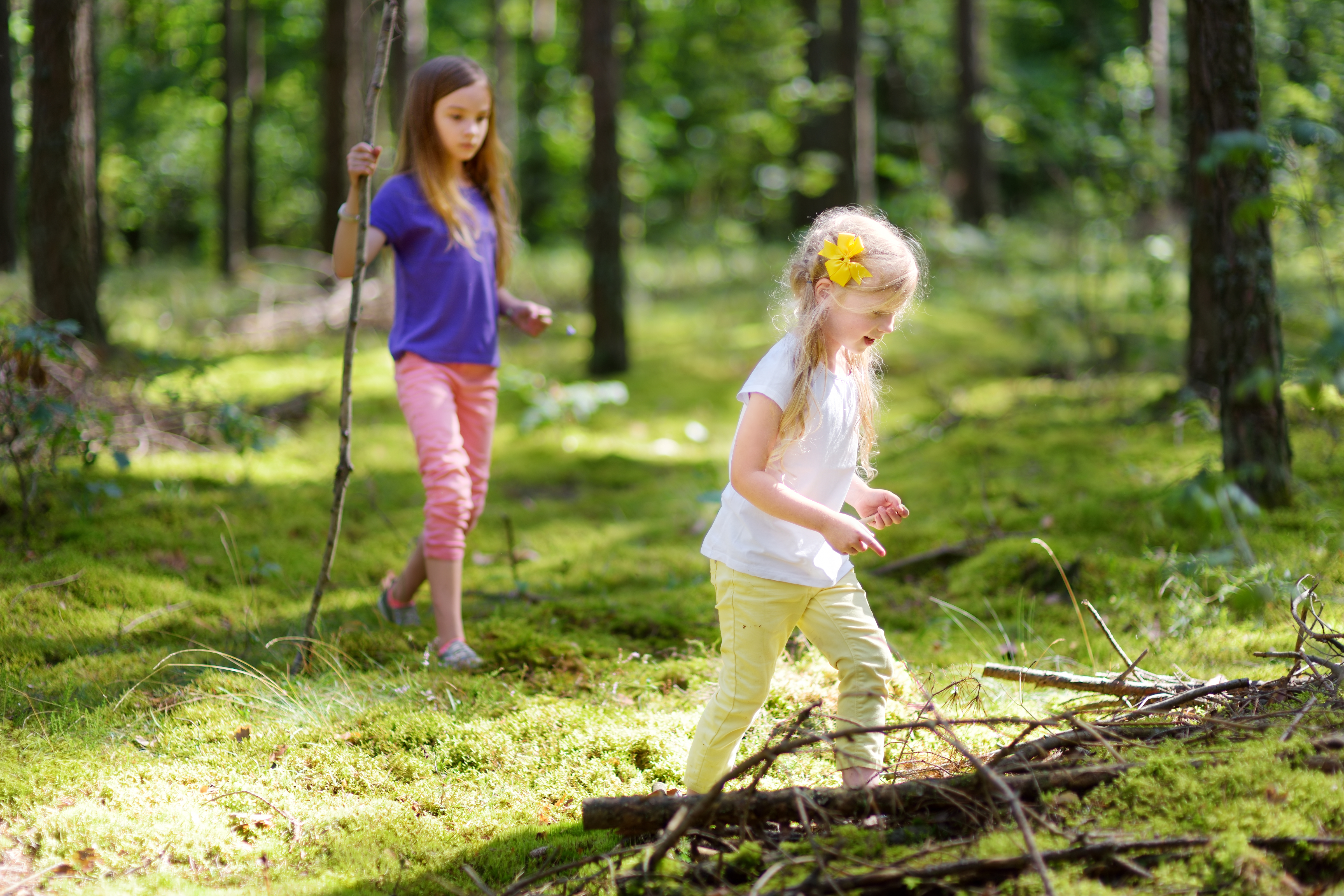 Girls exploring outdoors