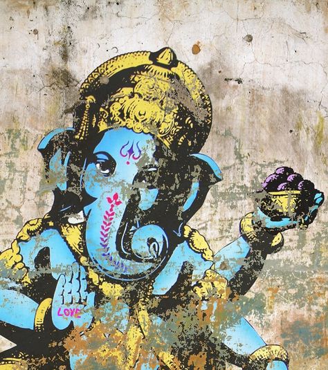 Ganesh with love on a crumbling wall