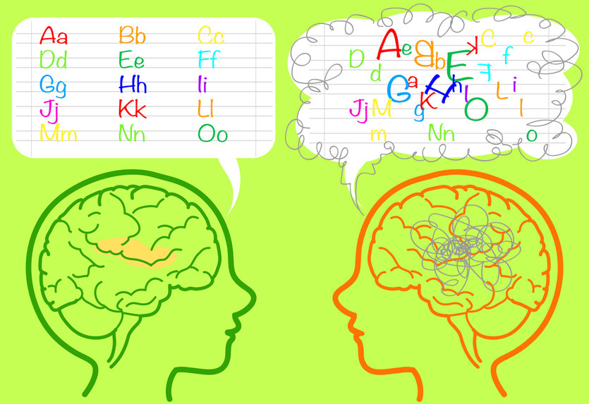 Two outlines of children facing each other with different brain combinations and outputs