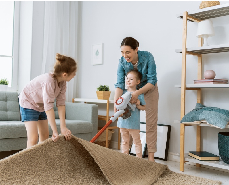 child helping parent clean