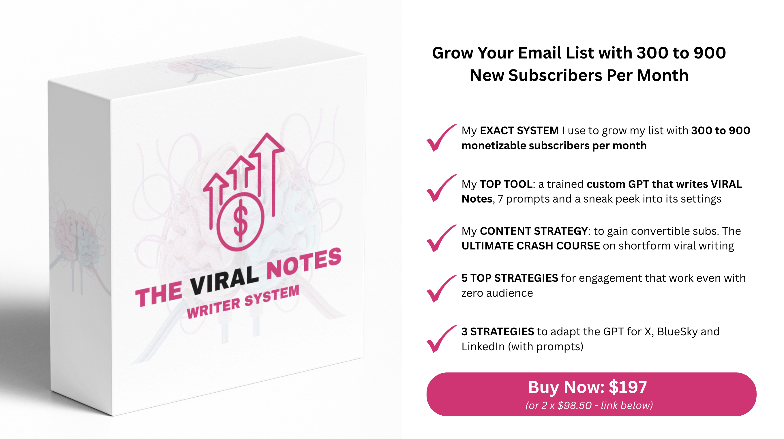 packaging with product features the viral notes writer system how to go viral on Substack - with price