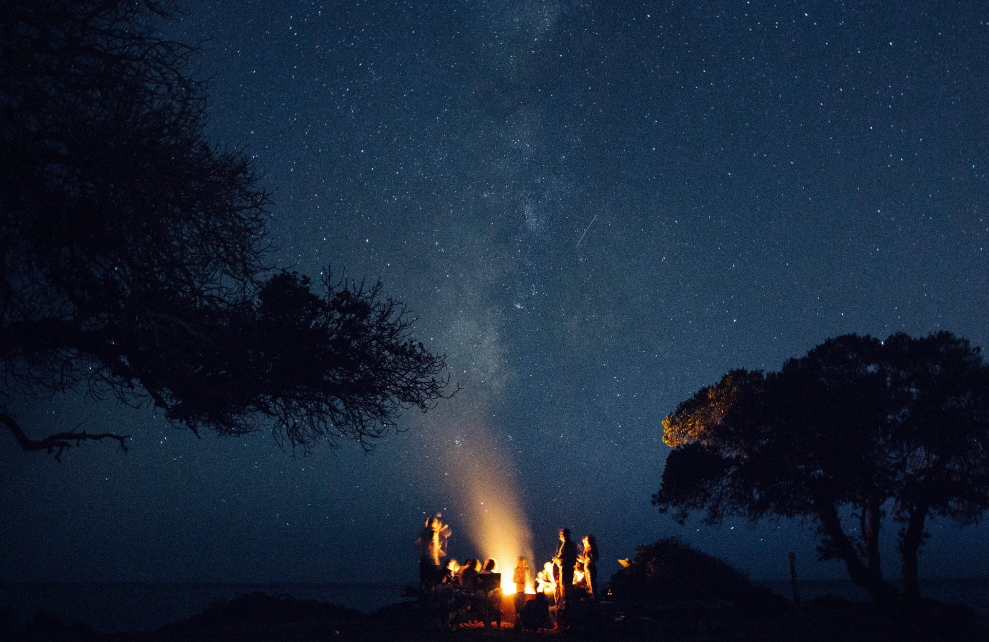 campfire under a starry sky