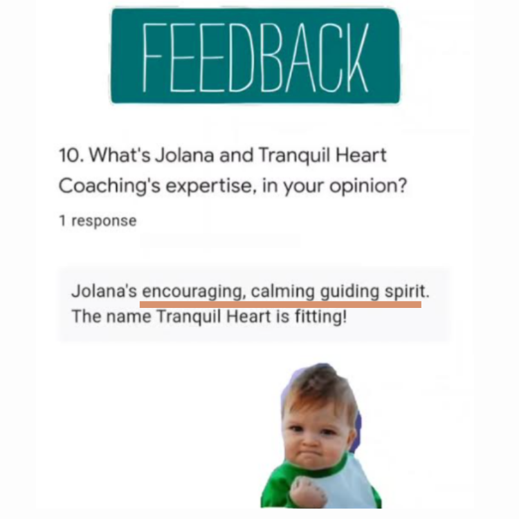 Screenshot of testimonial for Tranquil Heart Coaching