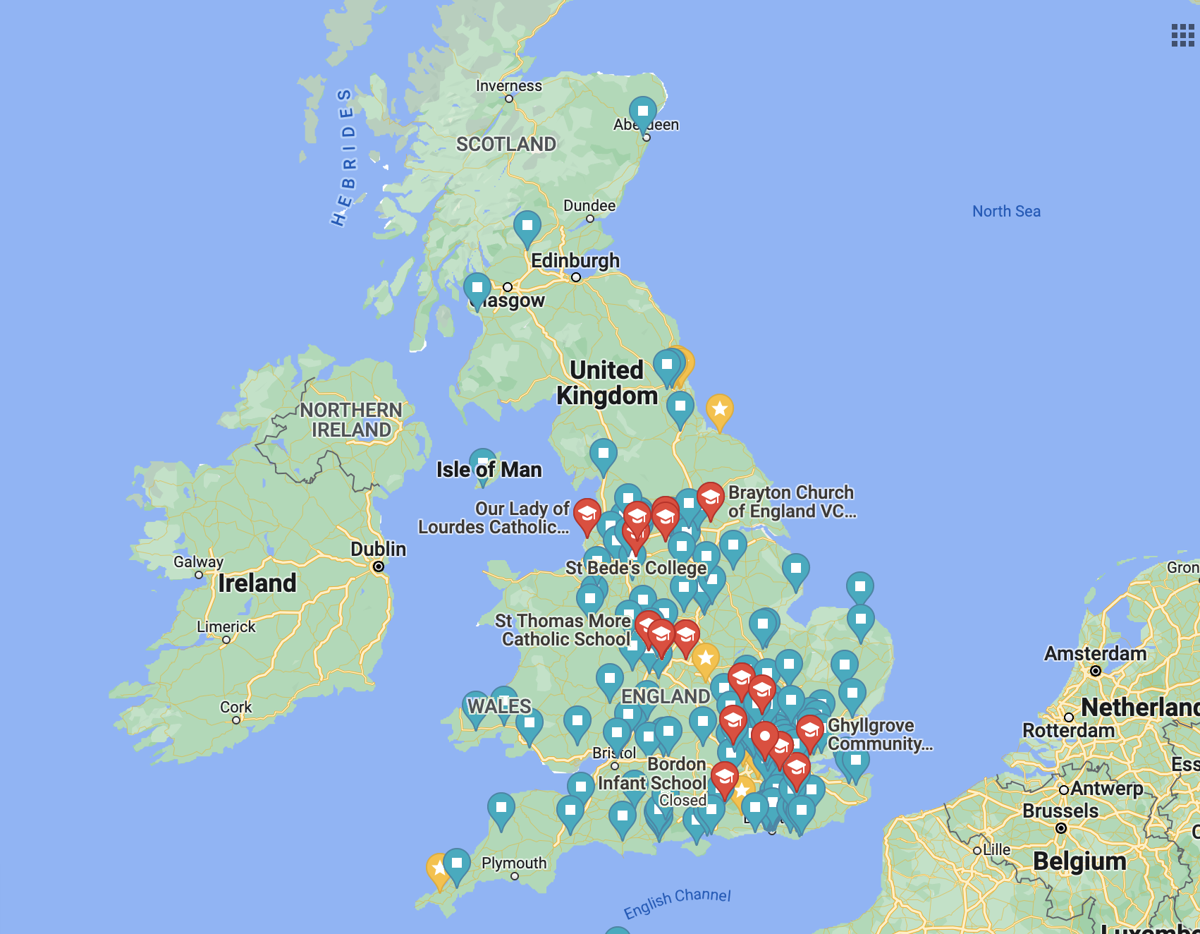 Map of UK with Go Kid Music School Members marked