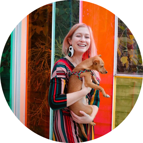 Bunny and Honey of Embodied Vibrant Living a Somatic Life Coach Smiling at the Chroma Cabana in Los Angeles