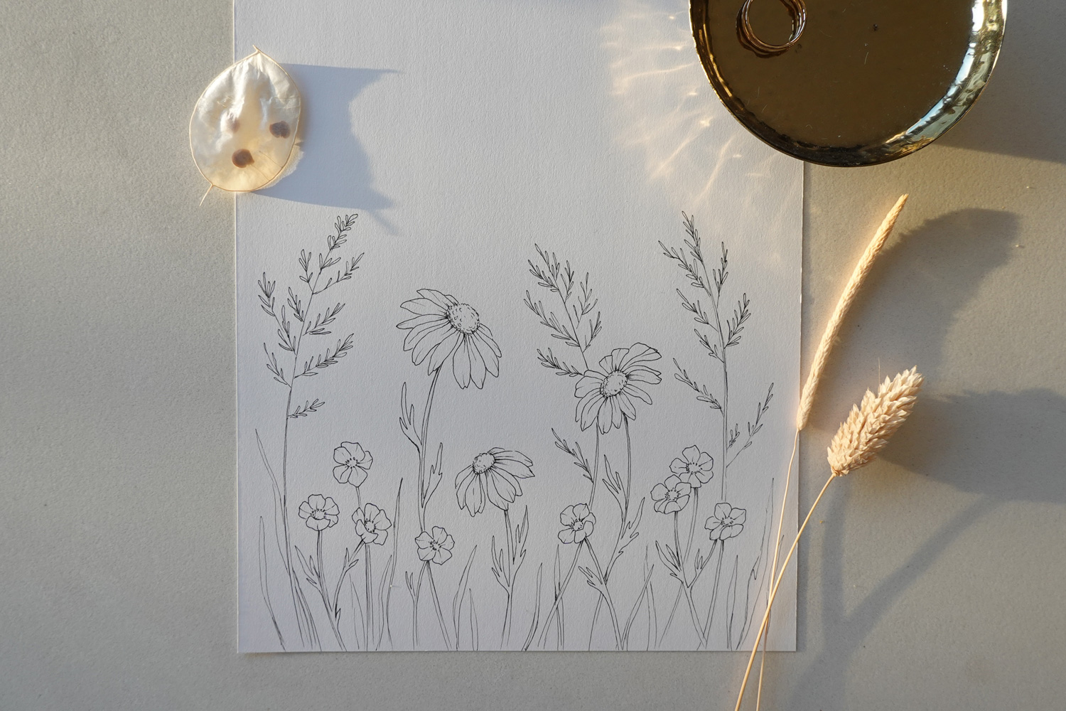 Field of wild flowers composition drawing course