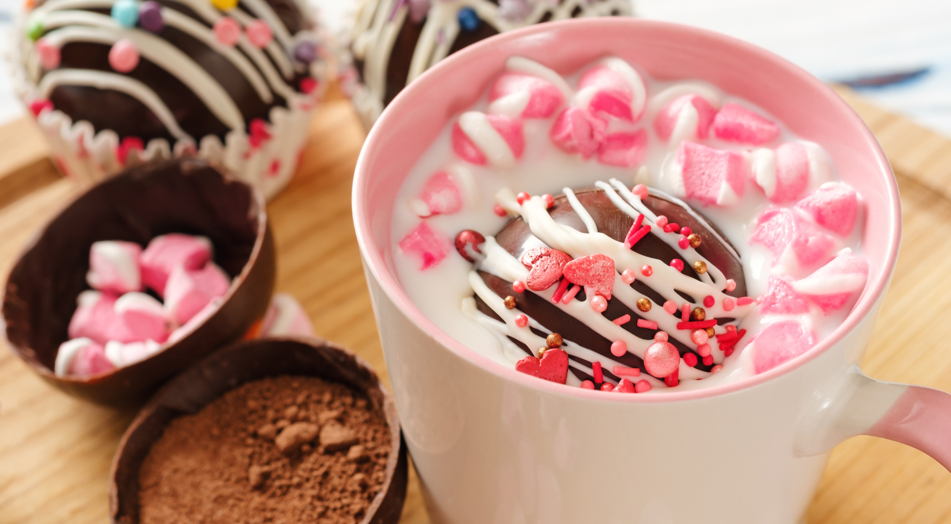 Image of hot chocolate cocoa bombs, a big trend among the cake industry.