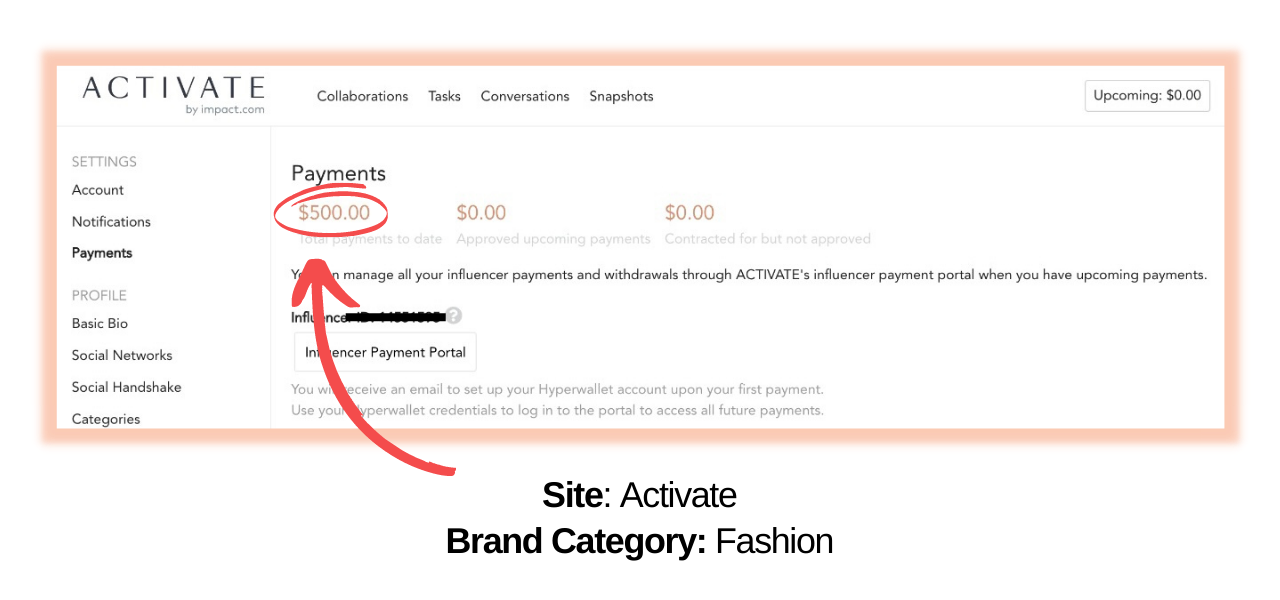 Sample payment of $500 from Activate, a site from Dash of Media&#39;s Brand Campaign Directory
