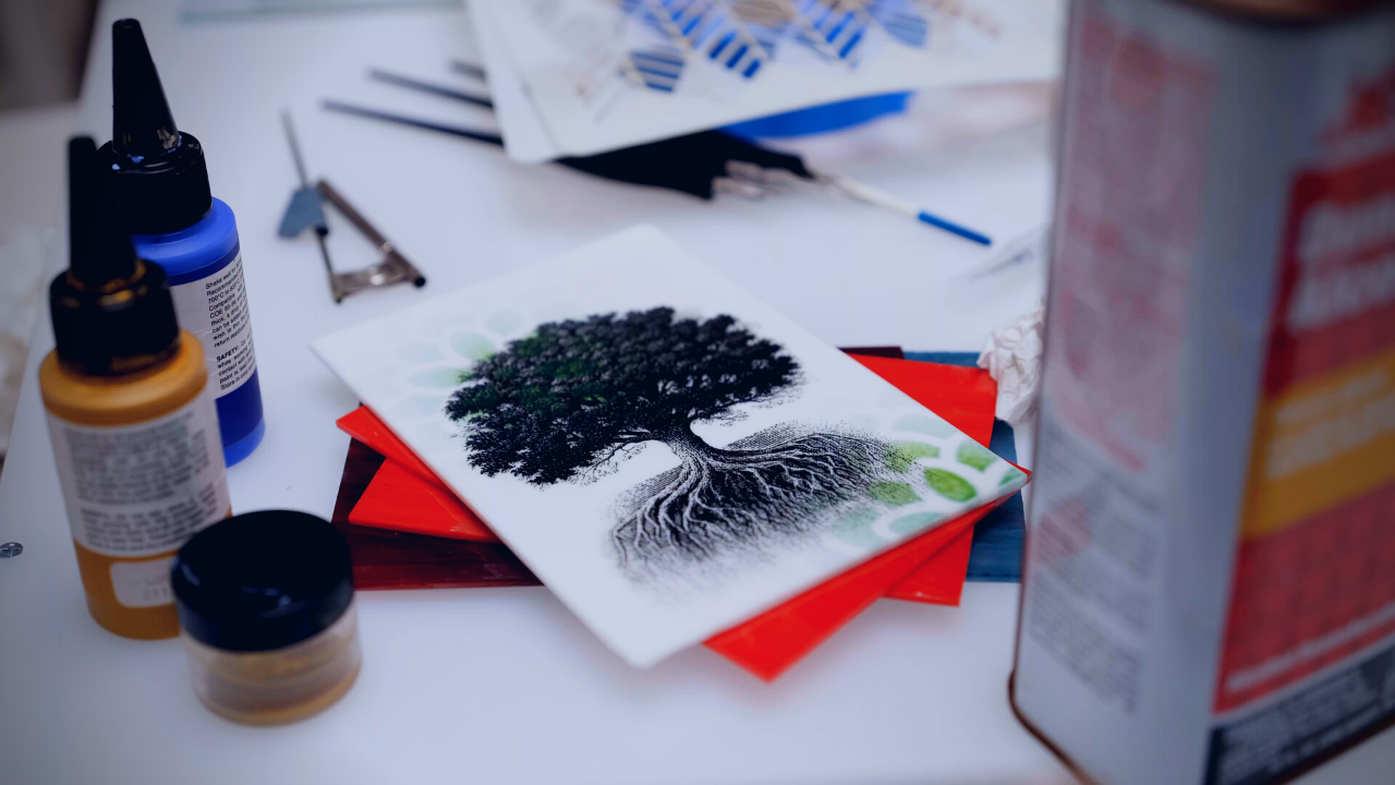 glass supplies on a desk