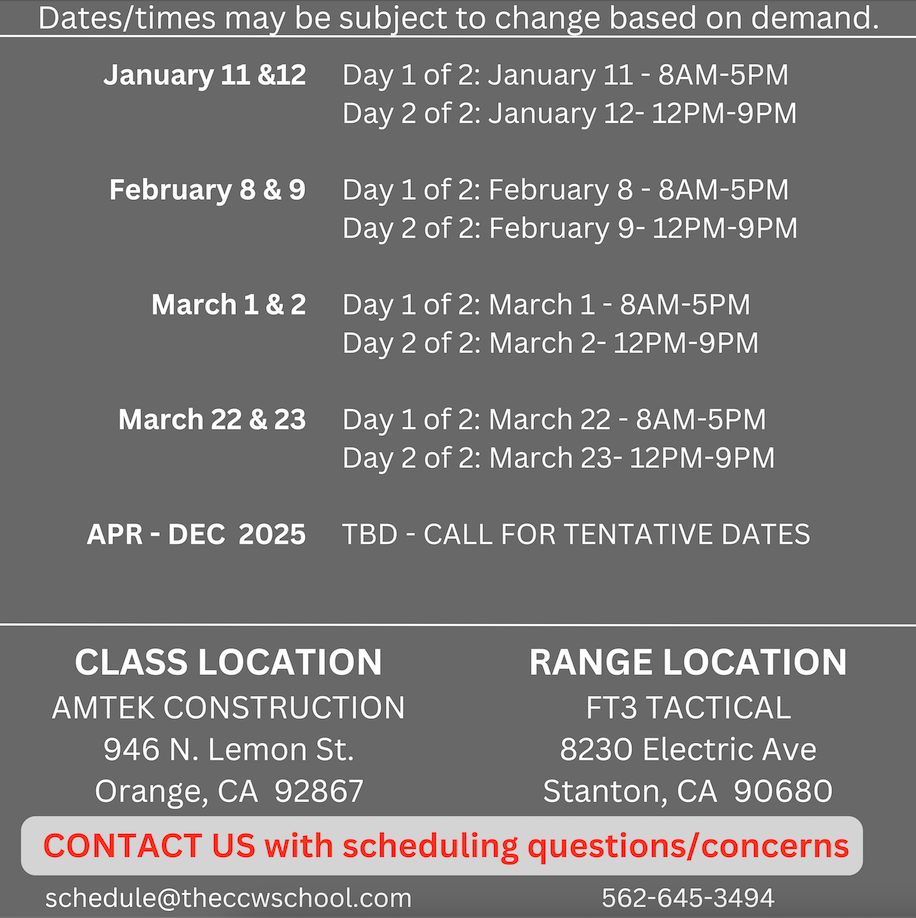 LASD CCW Course Schedule