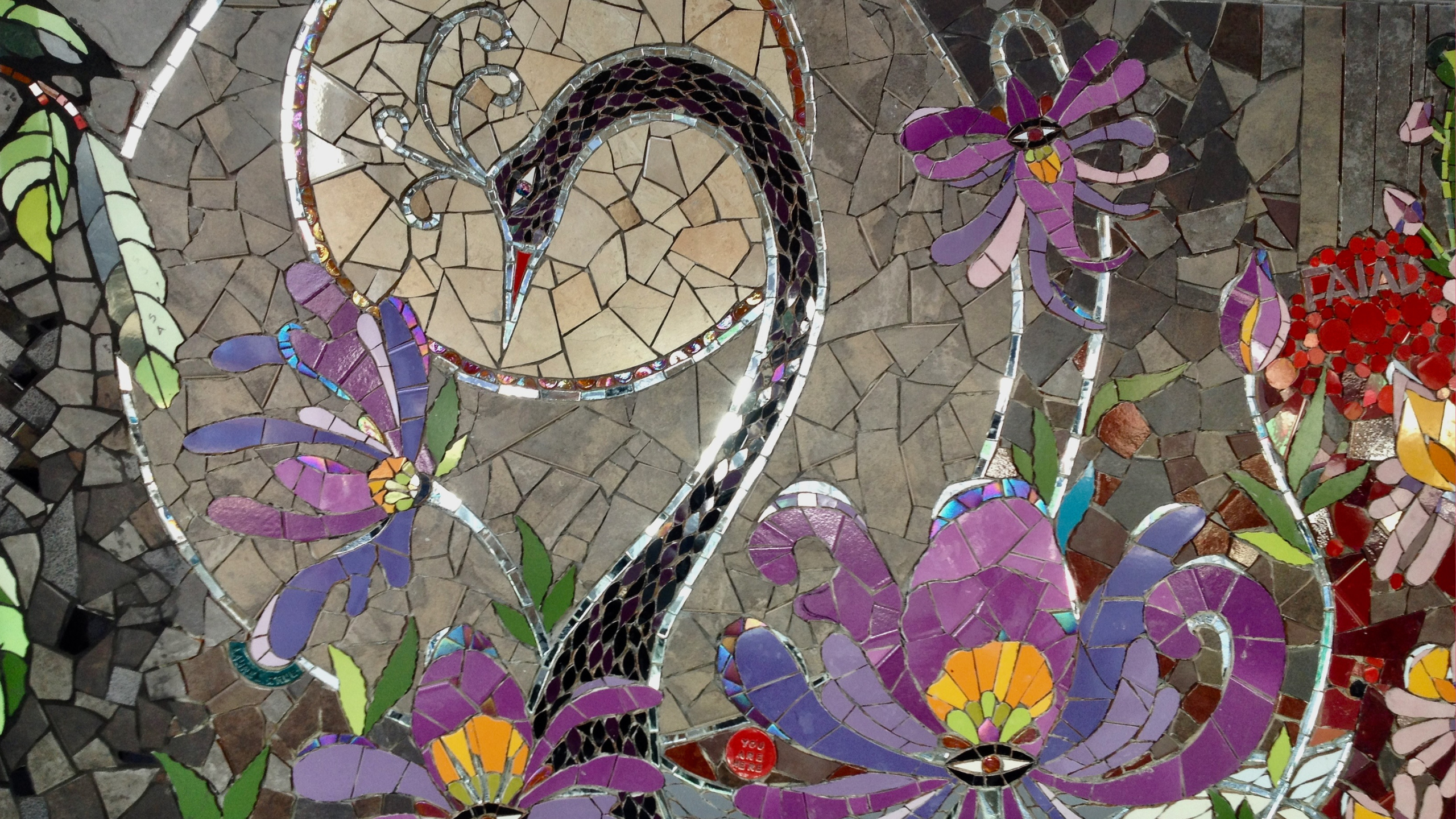 detail of mosaic mural by Laurel True