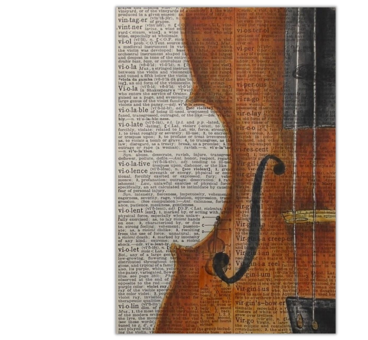 violin on vintage page by rebecca rhodes
